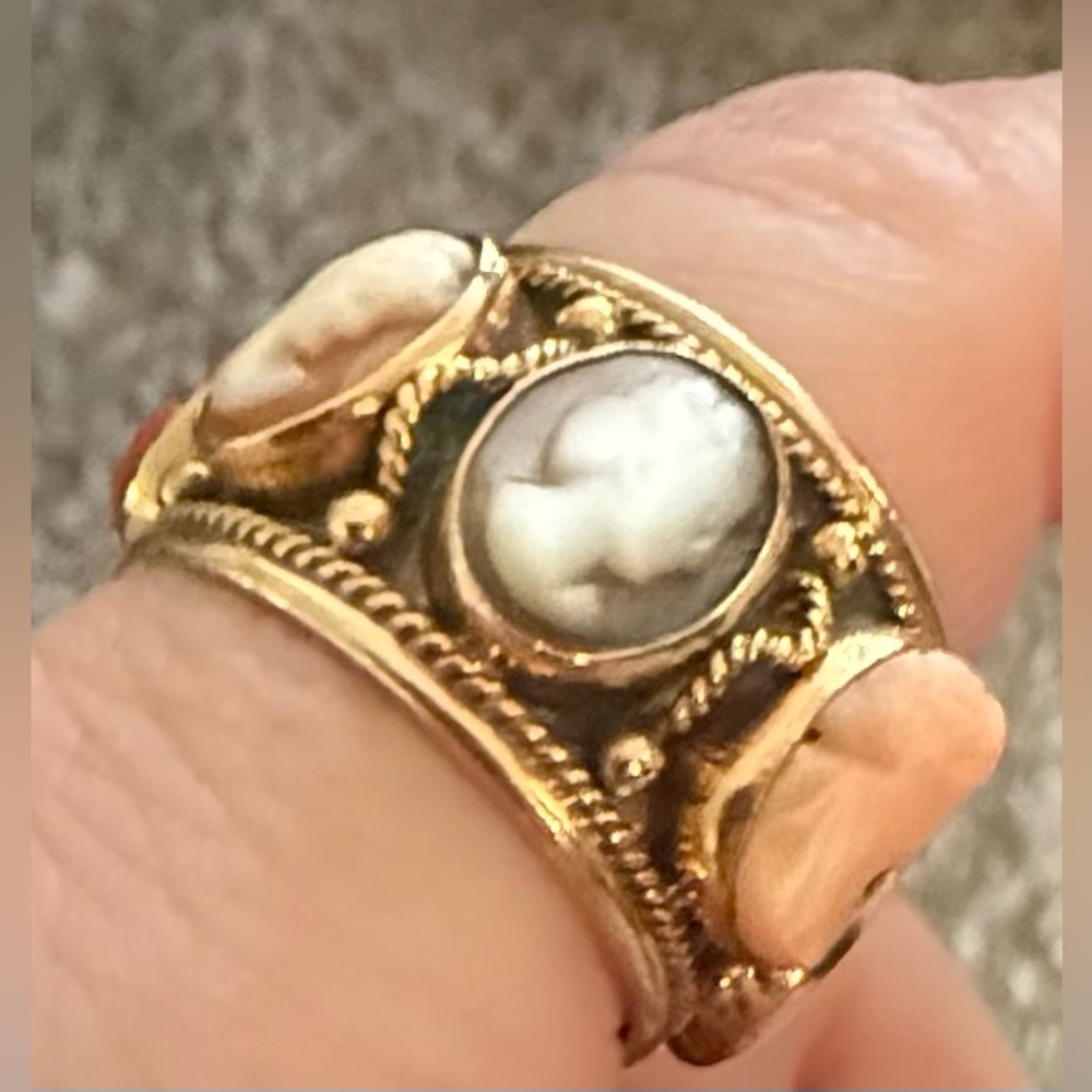 14k Cameo shell Eternity Wide Band Ring Size 8 multi color estate jewelry - Picture 5 of 8